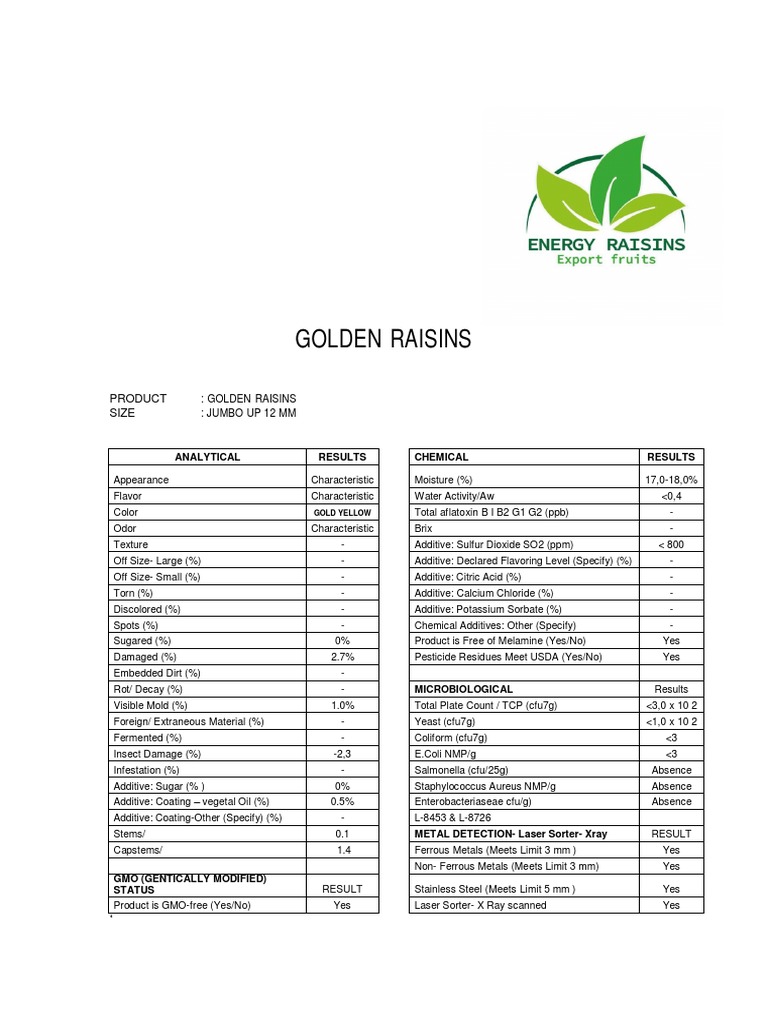 Ficha Técnica Golden Raisin PDF