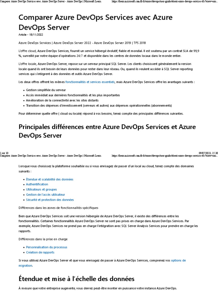 Comparaison Azure DevOps Services vs Server | PDF | Microsoft SQL ...