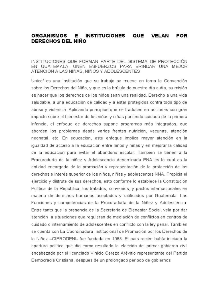 Organismos e Instituciones Que Velan Por Derechos Del Niño | PDF