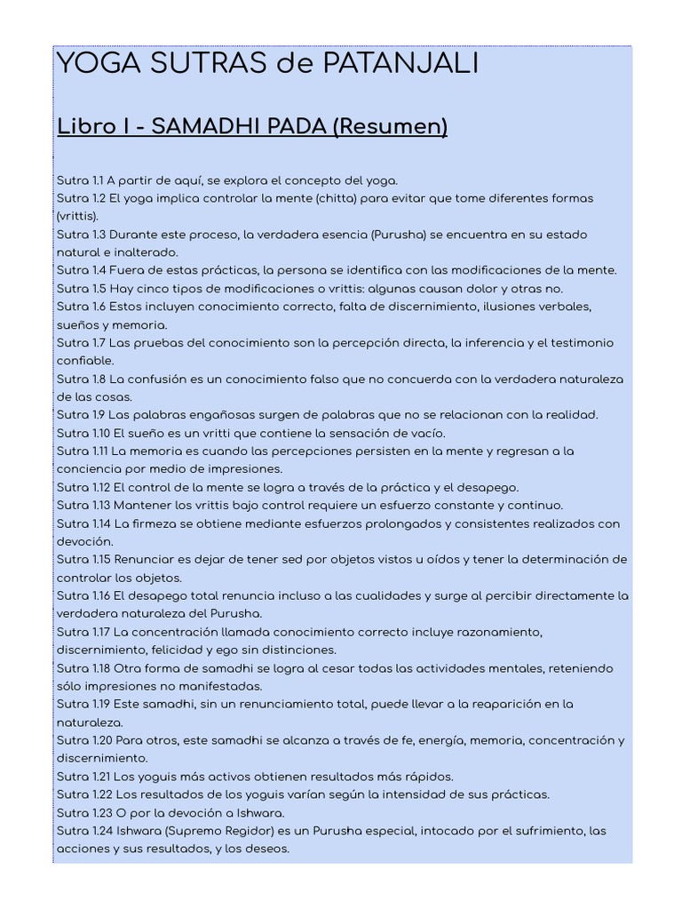 Resumen de los Yoga Sutras de Patanjali | PDF
