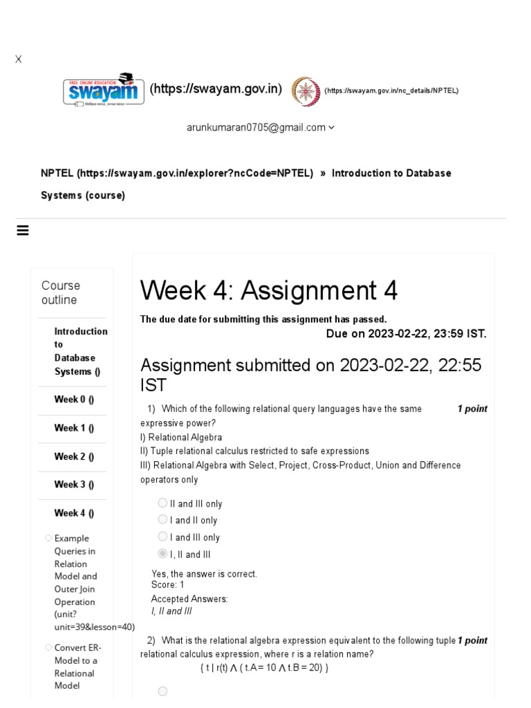 Introduction to database systems unit 6 week 4 pdf