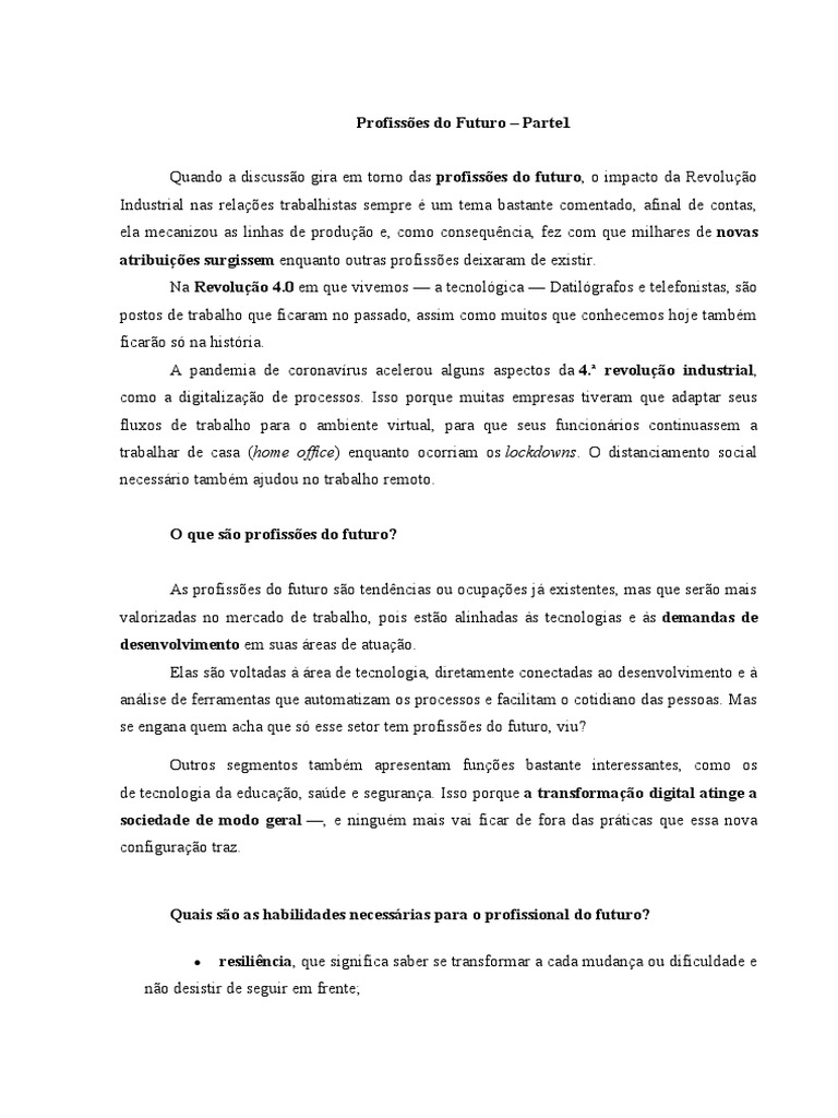 Profissões do Futuro e Habilidades Necessárias | PDF | Criatividade