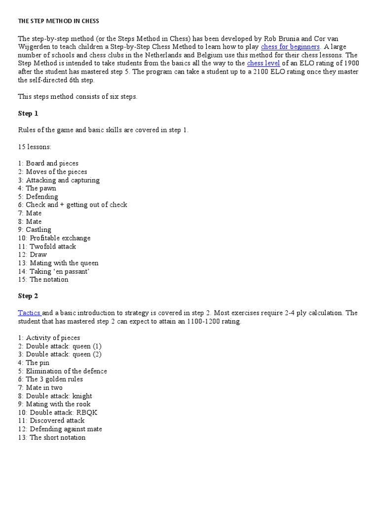 Step Method for Teaching Chess | PDF | Chess Strategy | Chess