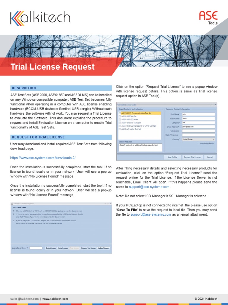 Trial License Request for ASE Test Sets | PDF