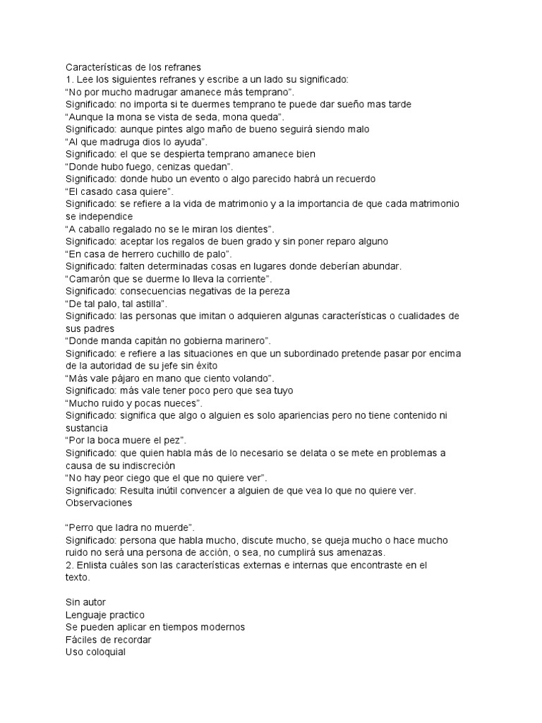 Características de los refranes | PDF