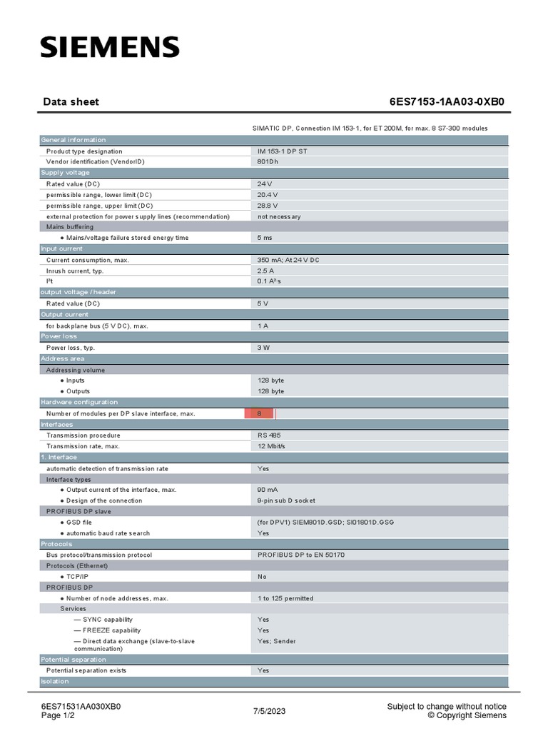 6ES71531AA030XB0 Datasheet en | PDF