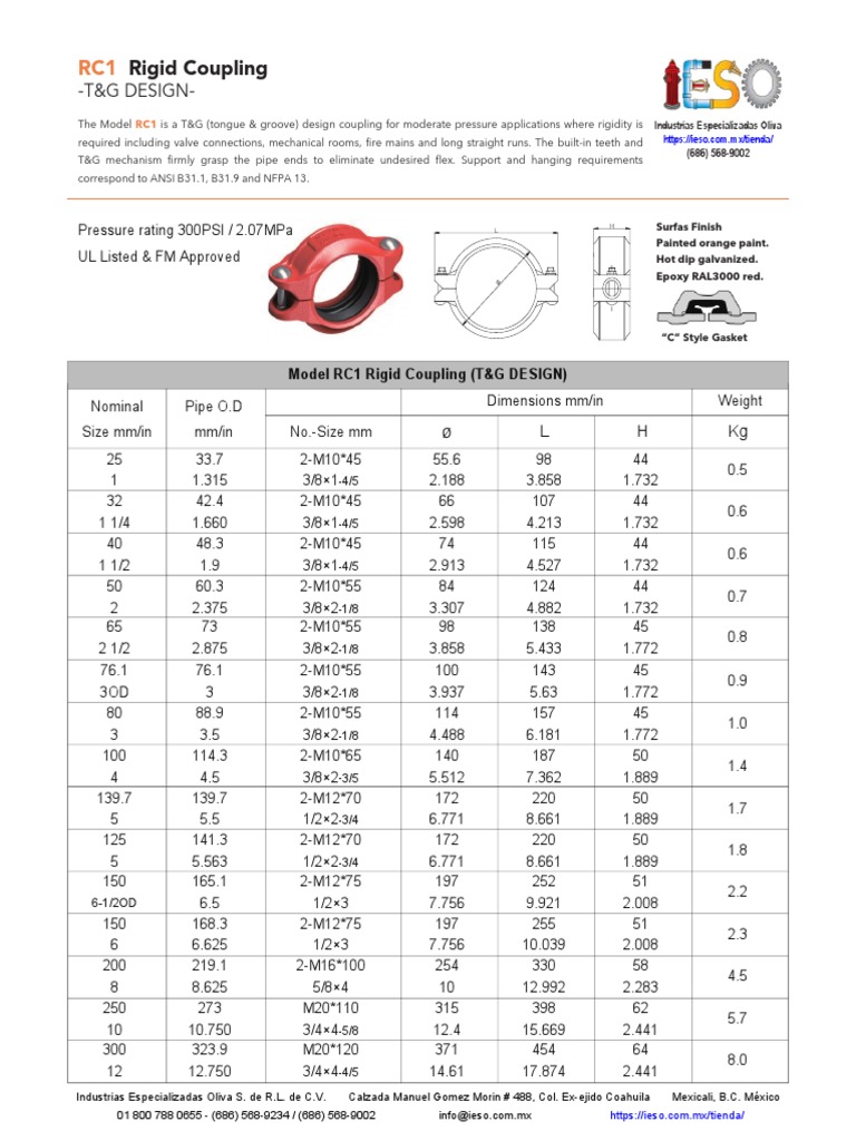 RC1 Rigid Coupling for Pipe Connections | PDF