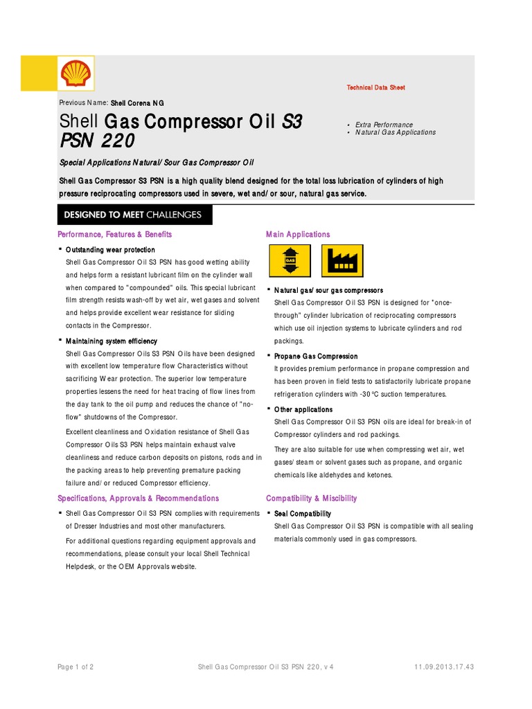 9 Gas Compressor Oil S3 PSN 220 PDF Gases Lubricant