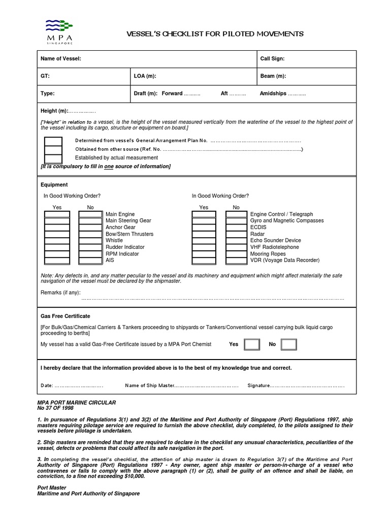 Mpa Vessel's Checklist | PDF