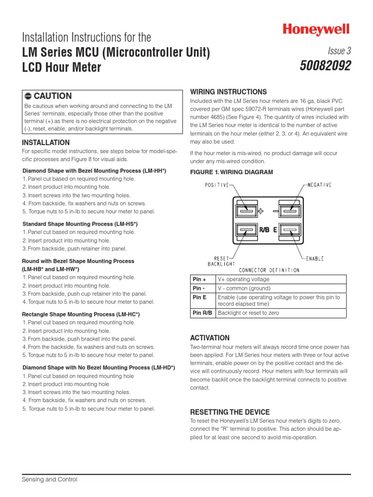 LM Series MCU LCD Hour Meter Install Instr 50082092 3 en PDF Equipment Electricity