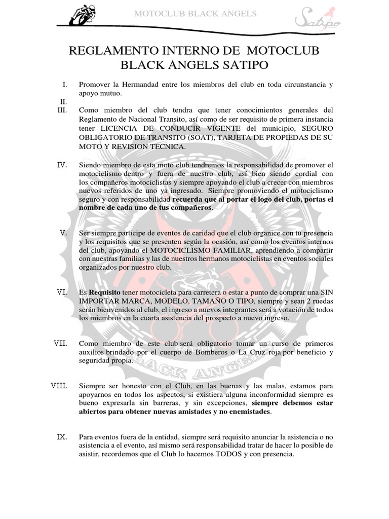 Reglamento del Motoclub Black Angels | PDF