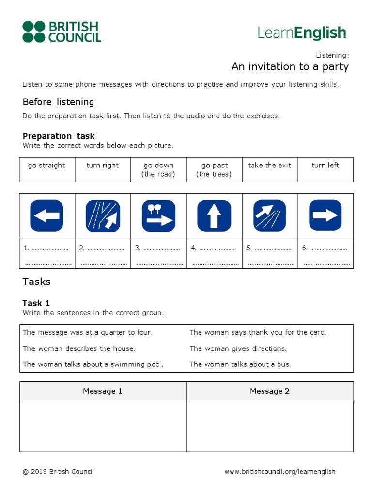 Listening A2 An Invitation To A Party Pdf