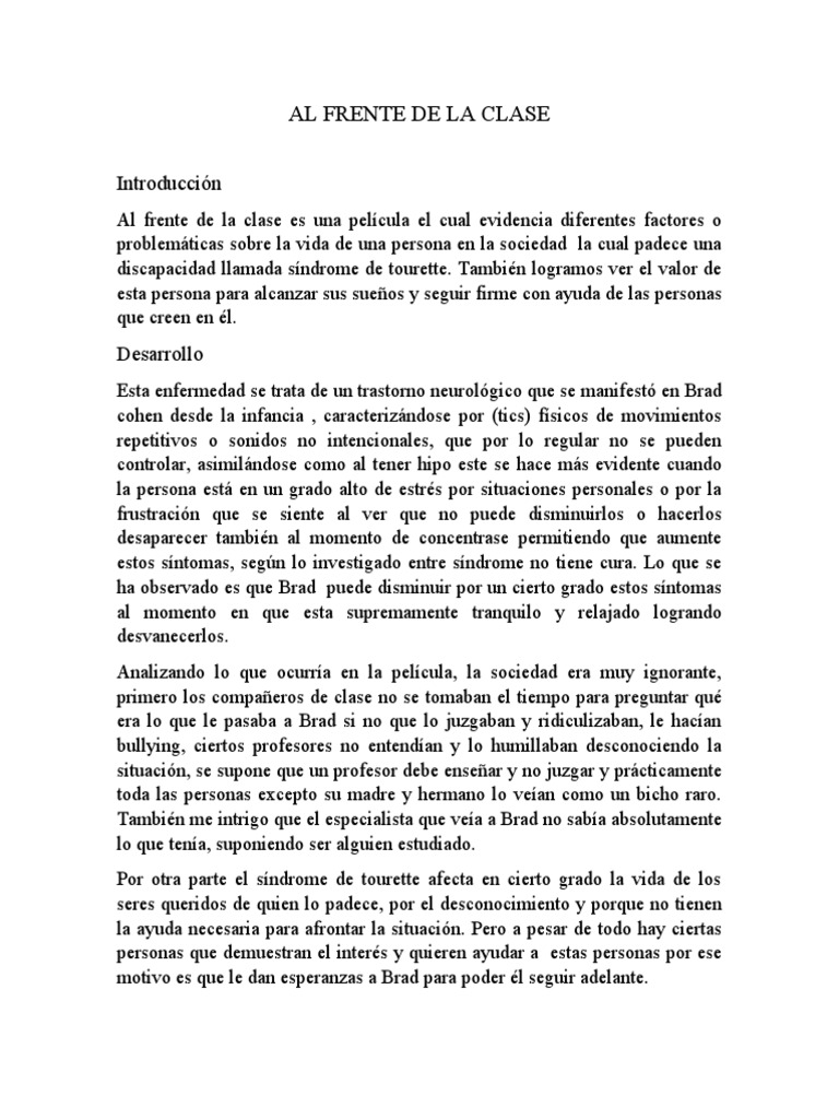 Al Frente de La Clase Ensayo PDF Síndrome de Tourette