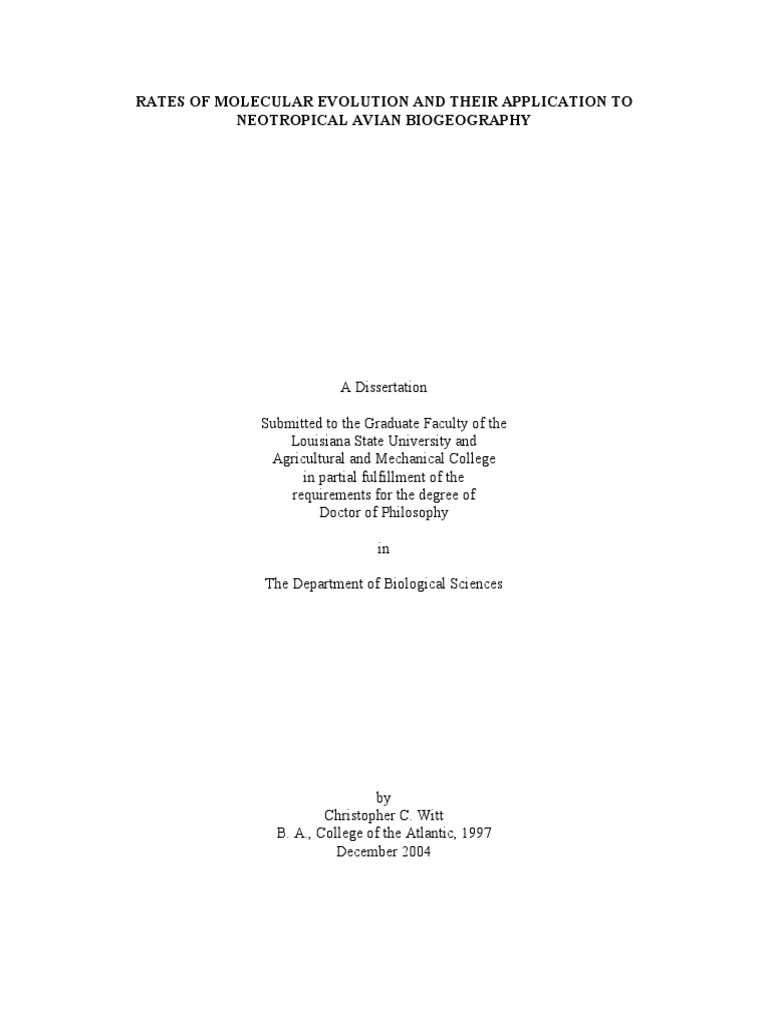 Rates of Molecular Evolution - C.C. Witt - LSU | PDF