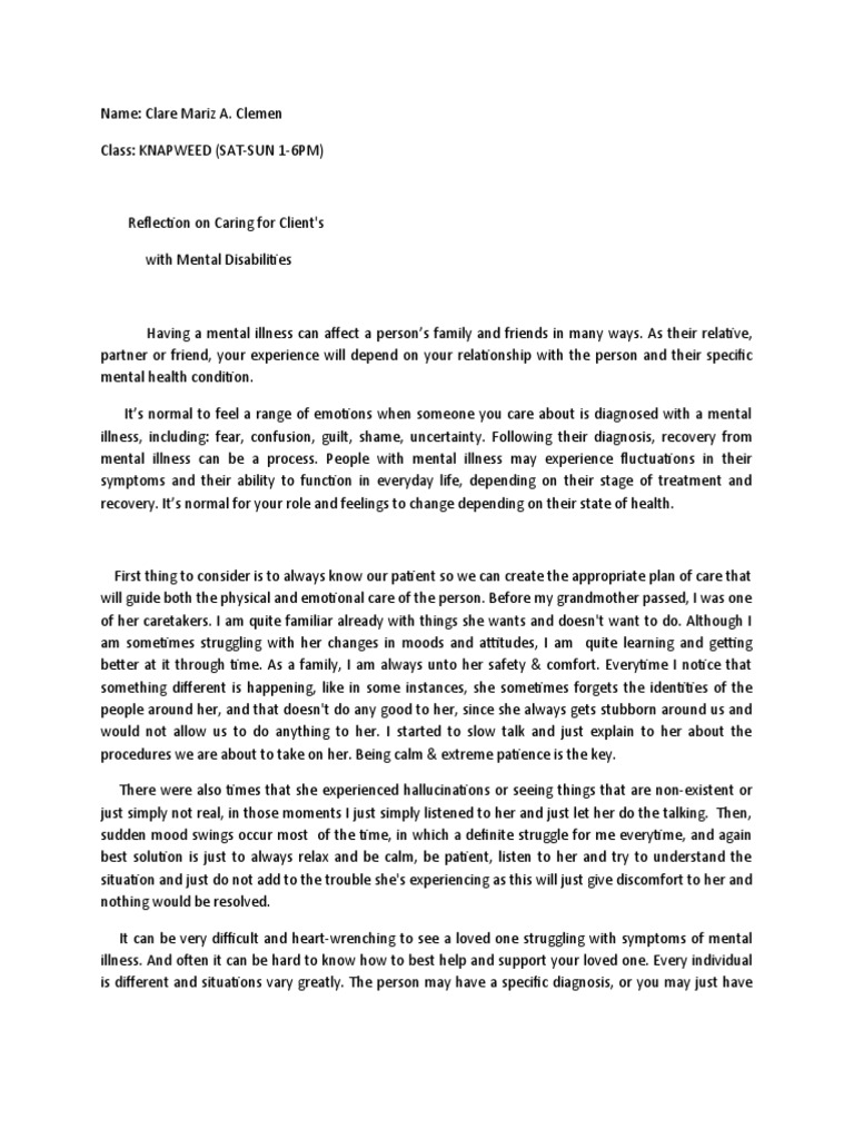 Reflection On Caring For Client's With Mental Disabilities | PDF ...