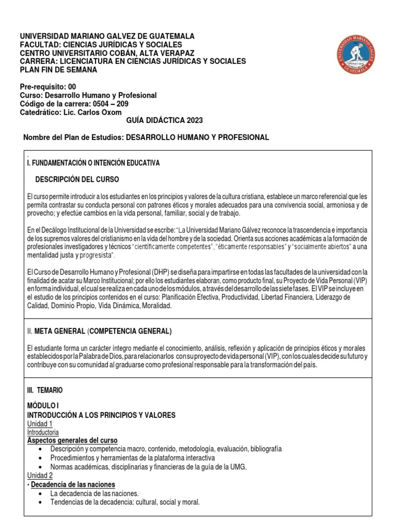 Guía Didáctica - Desarrollo Humano y Profesional - Derecho | PDF ...