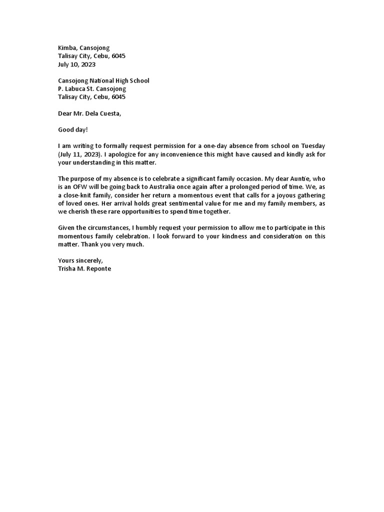 Excuse Letter | PDF