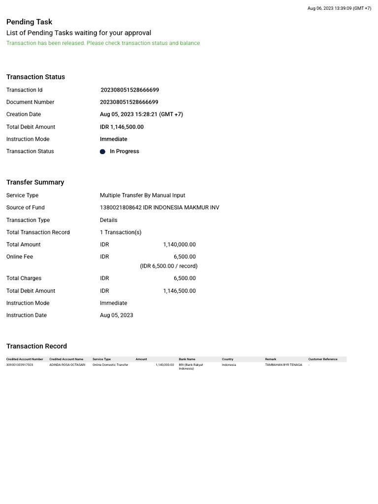 Pending Transaction Approval List | PDF