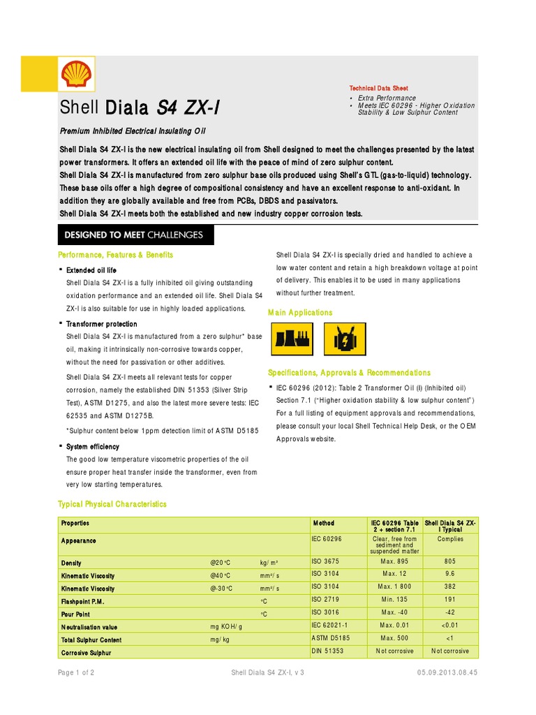 Shell Diala S4 ZX-I Technical Data Sheet | PDF | Viscosity | Transformer