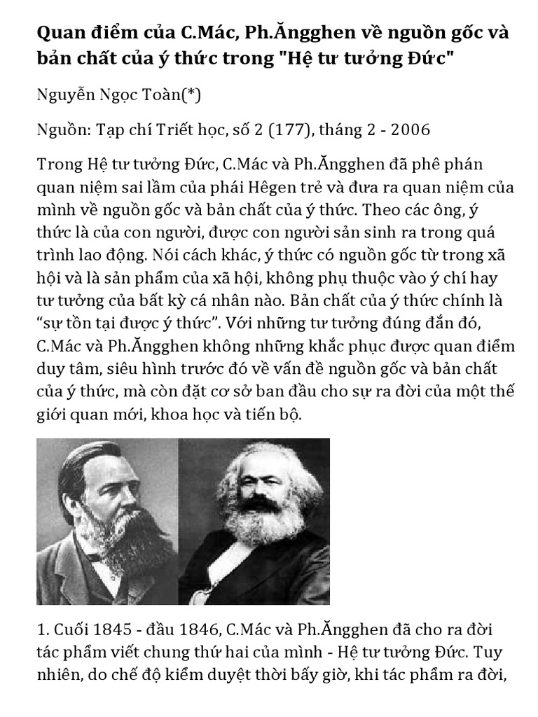 Quan Điểm Của C.mác, Ph.ăngghen Về Nguồn Gốc Và Bản Chất Của ý Thức ...