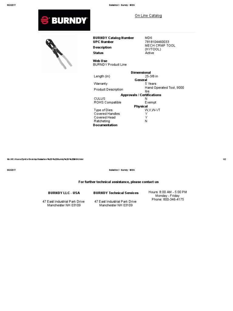 Burndy MD6 Download Free PDF Information Science