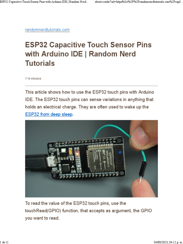ESP32 Capacitive Touch Sensor Pins With Arduino IDE Random Nerd ...