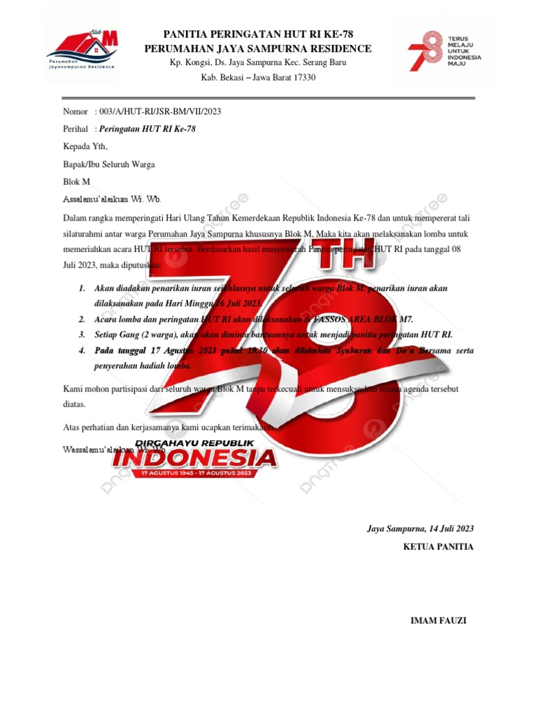 Lomba Meriahkan HUT RI Ke-78 Blok M | PDF