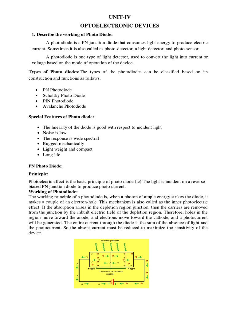 UnitIv Optoelectronic Devices 1. Describe The Working of Photo Diode
