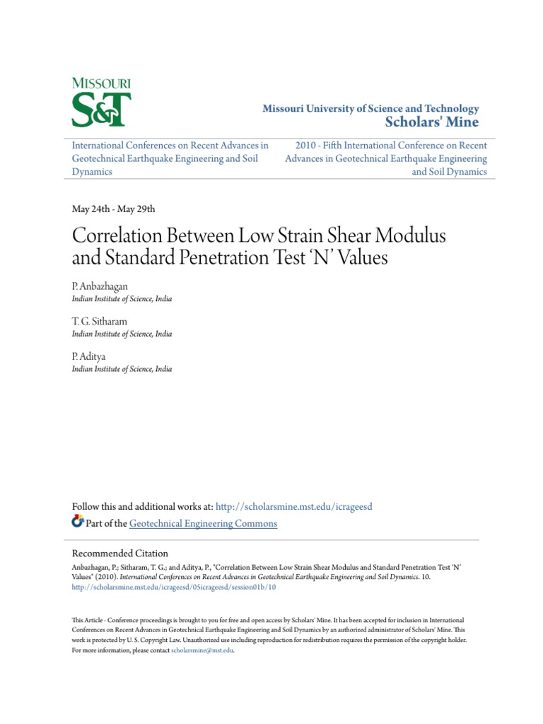 (Paper) Correlation Between Low Strain Shear Modulus and Standard ...