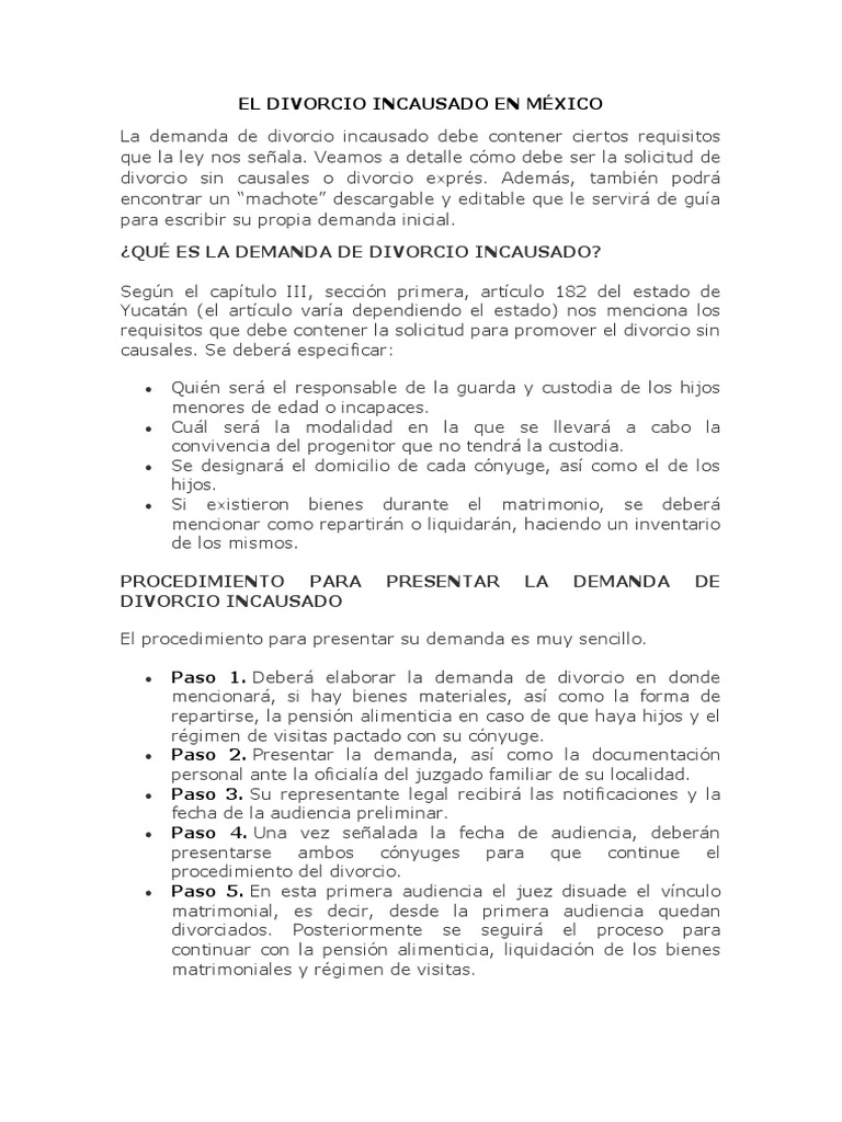 El Divorcio Incausado en México - Informacion | PDF