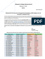 Notice-Allowed List (Provisional) of Changed IDM Subjects