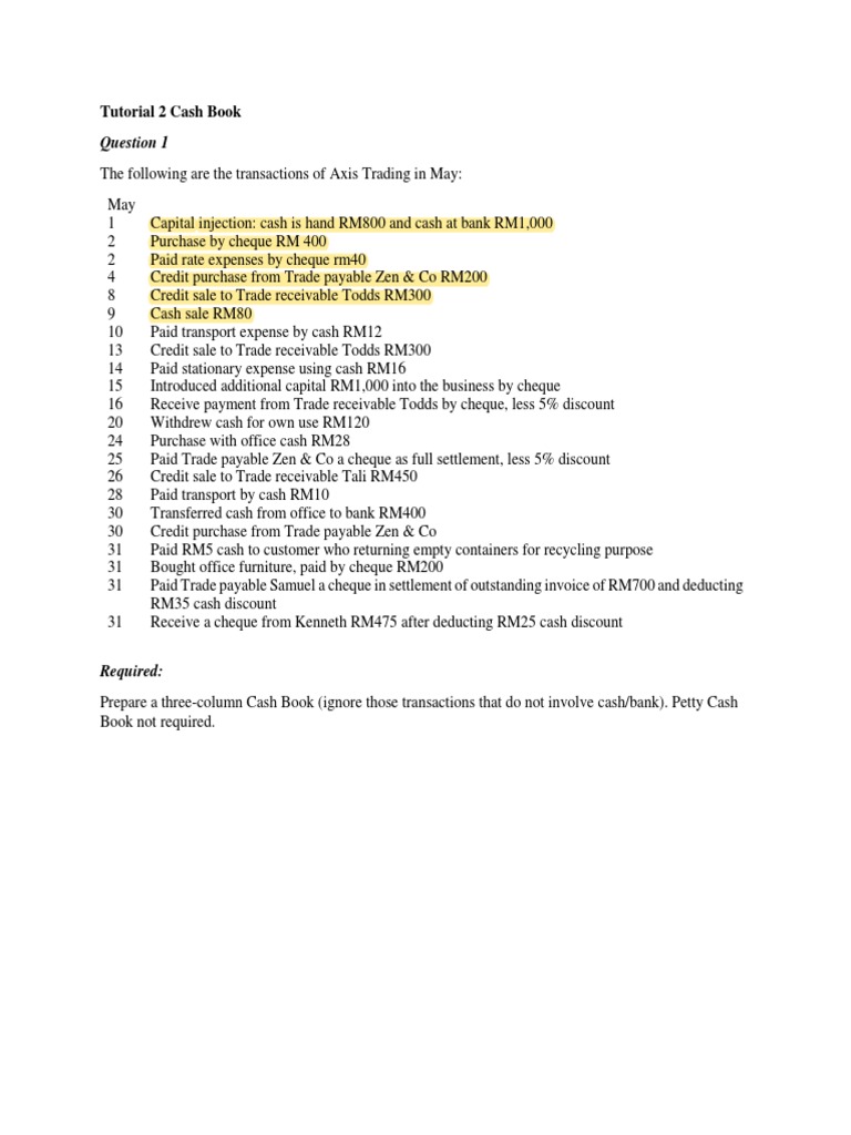 Cash Book Tutorial: Axis & Alpha Trading | PDF