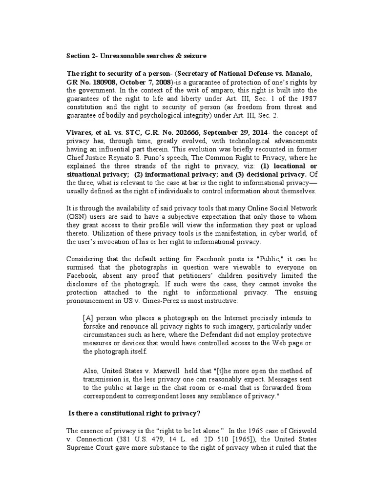 Right to Privacy in Philippine Law | PDF