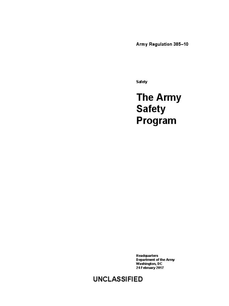Army Safety Program Regulation AR 385-10 | PDF | Occupational Safety ...