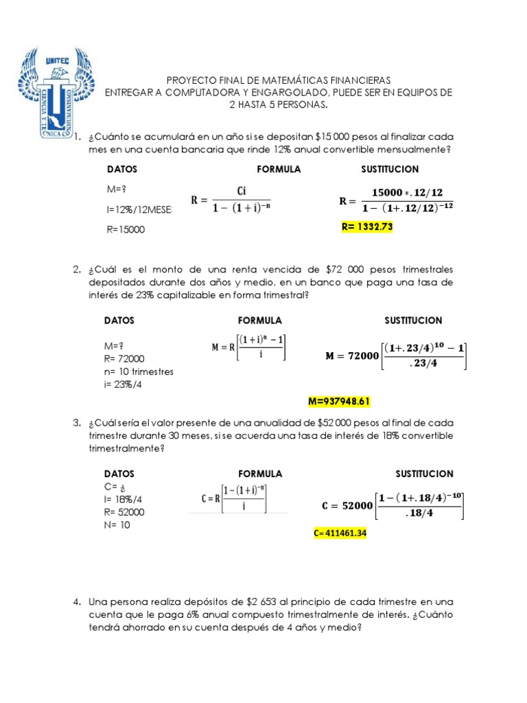 Ejercicios de Matemáticas Financieras | PDF