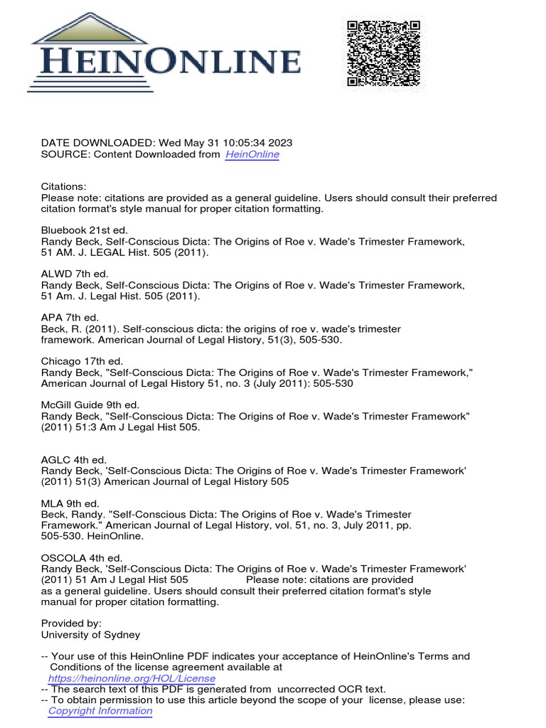 SelfConscious Dicta The Origins of Roe v. Wade's Trimester Framework