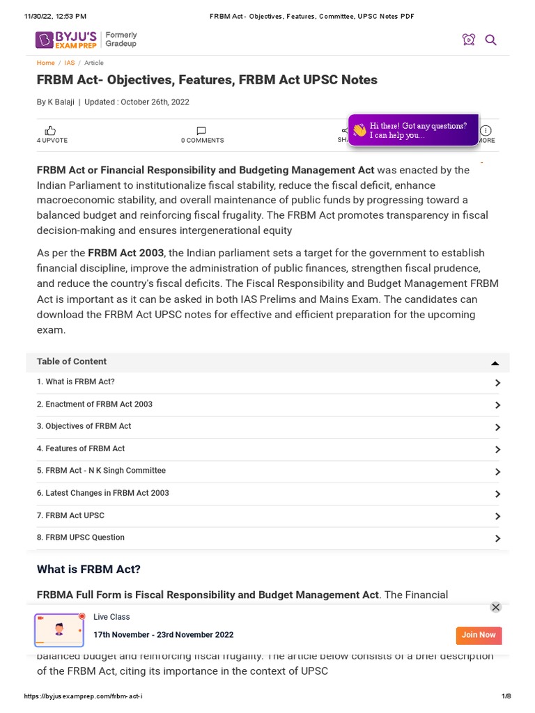 FRBM Act: Objectives and Features | PDF