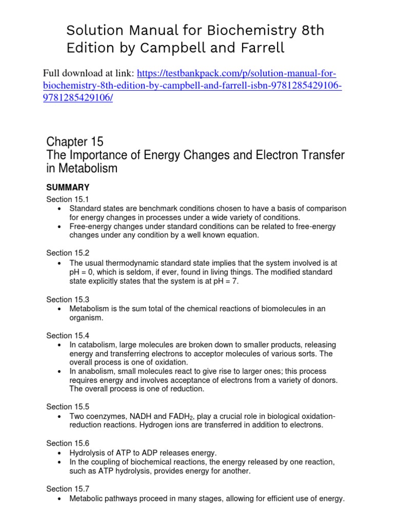 Biochemistry 8th Edition Campbell Solutions Manual Download Pdf