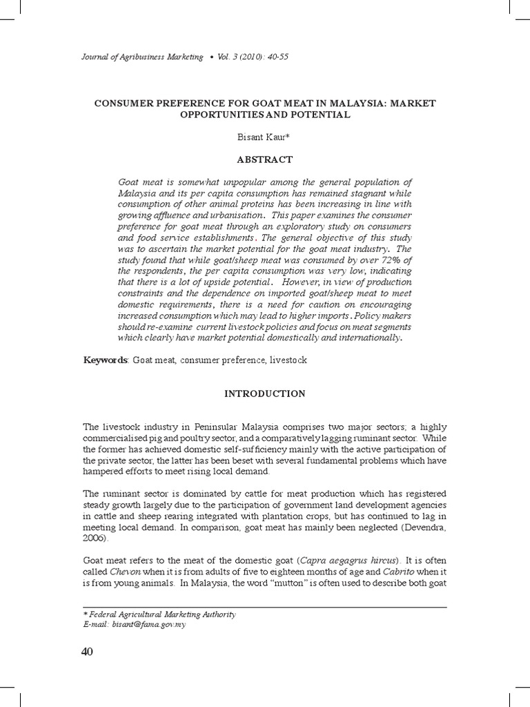 Consumer Preference For Goat Meat In Malaysia Market Opportunities And