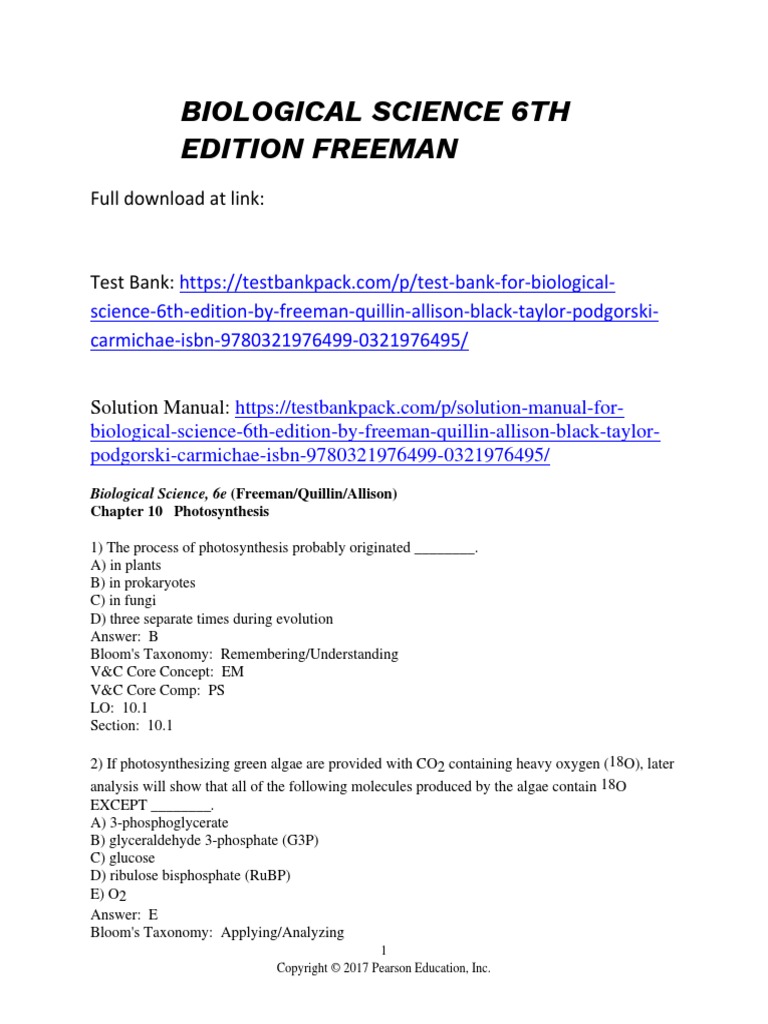 Biological science 6th edition freeman test bank download pdf