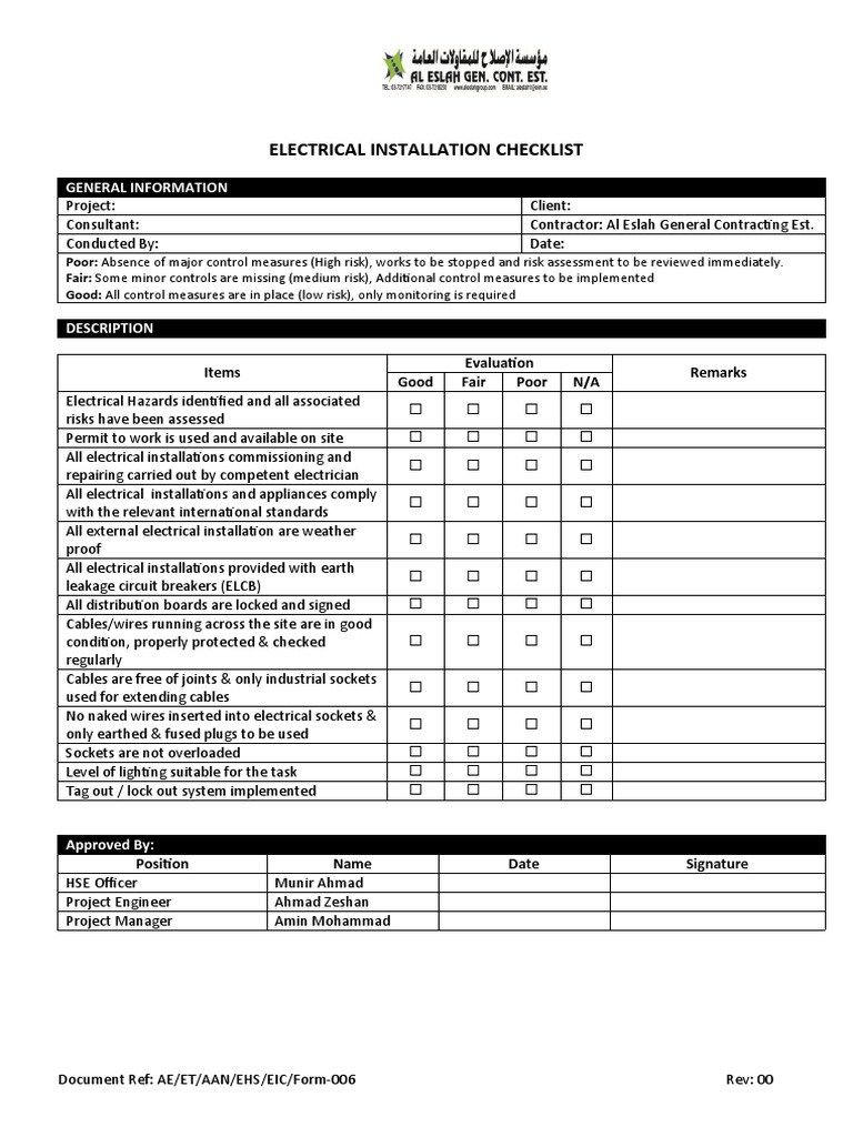 Electrical Installation Checklist PDF