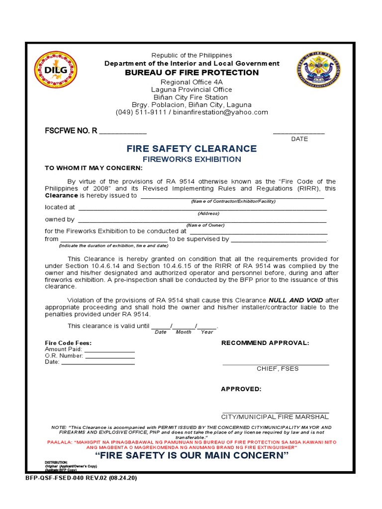 36 FSED 40F Fire Safety Clearance For Fireworks Exhibition Rev02 PDF