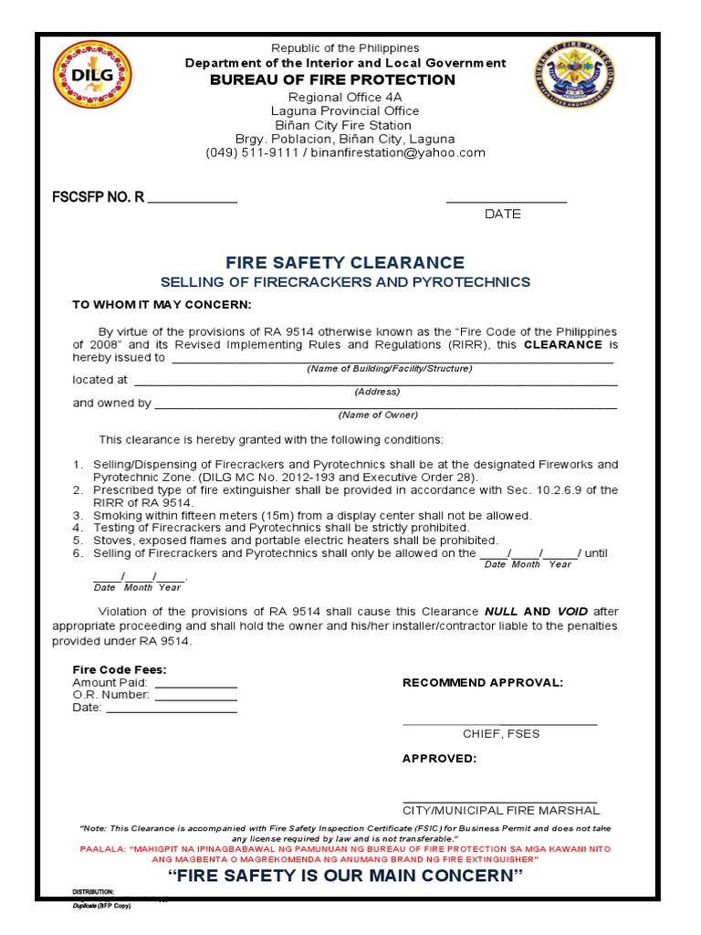 42 FSED 47F Fire Safety Clearance for Selling of Fire Crackers and Pyrothecnics Rev01 PDF