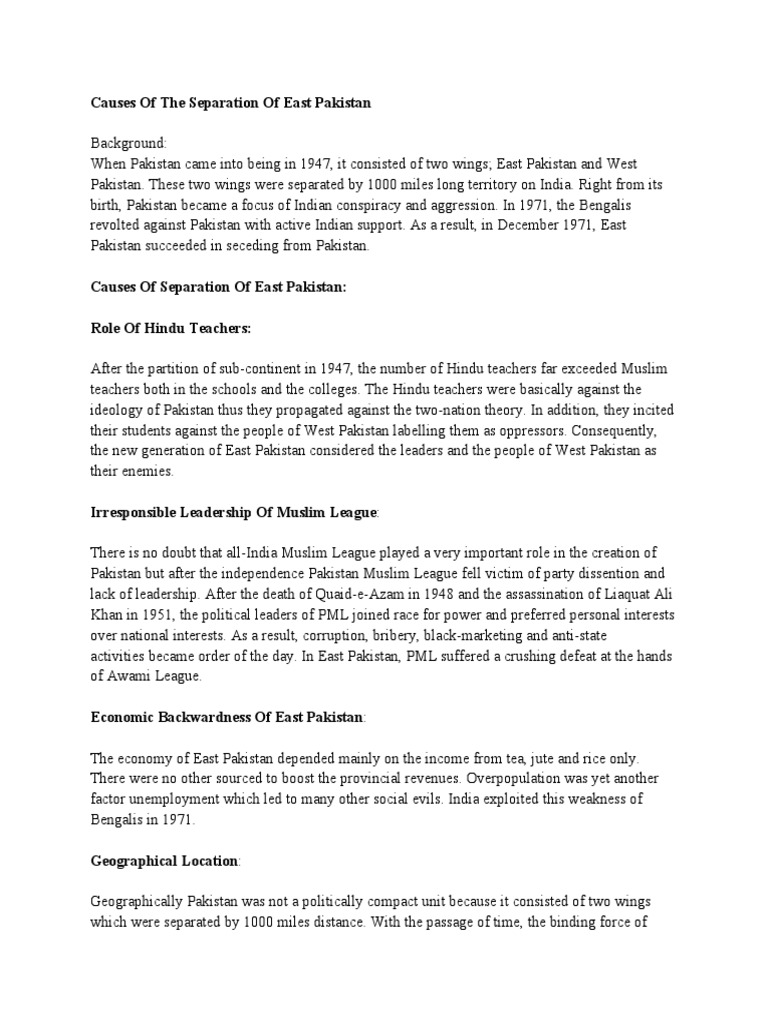 Sepration of east pakistan pdf pakistan two nation theory