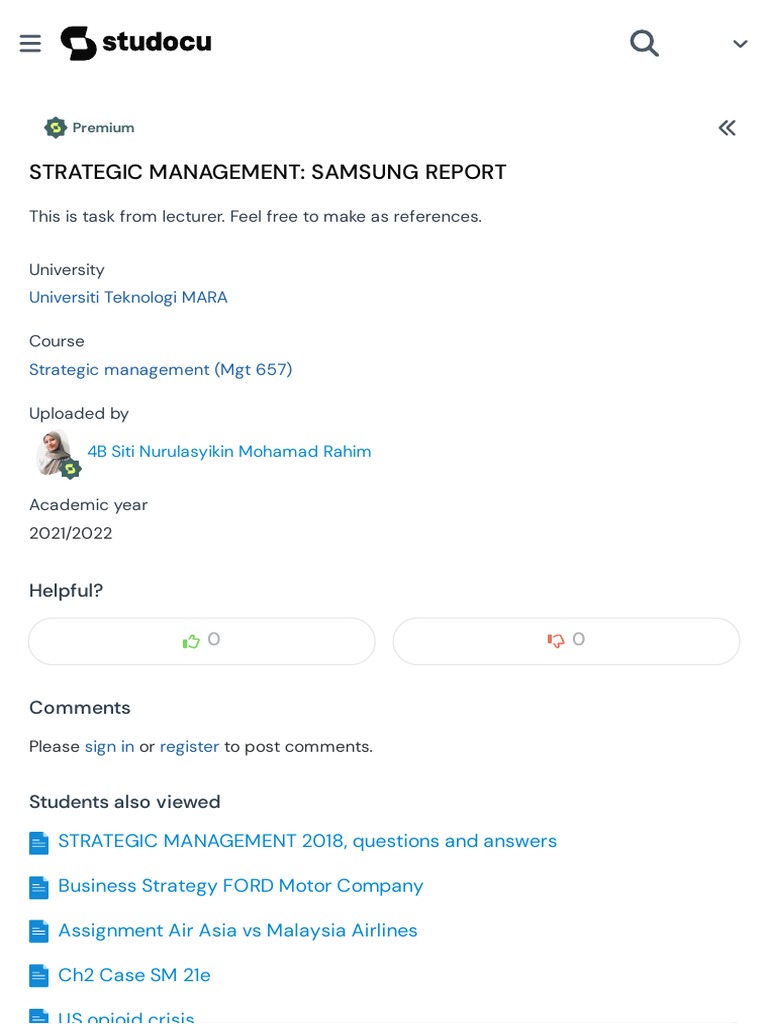 Samsung Strategic Management Overview | PDF