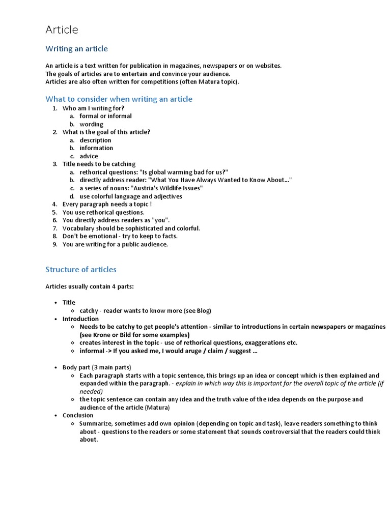 Austrian Matura - How To Write An Article | PDF