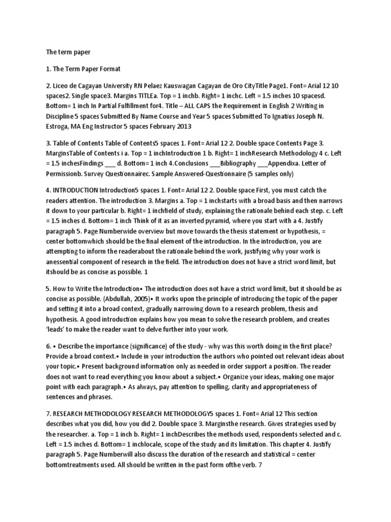 Term Paper Writing Guide and Format | PDF | Paragraph | Human Communication
