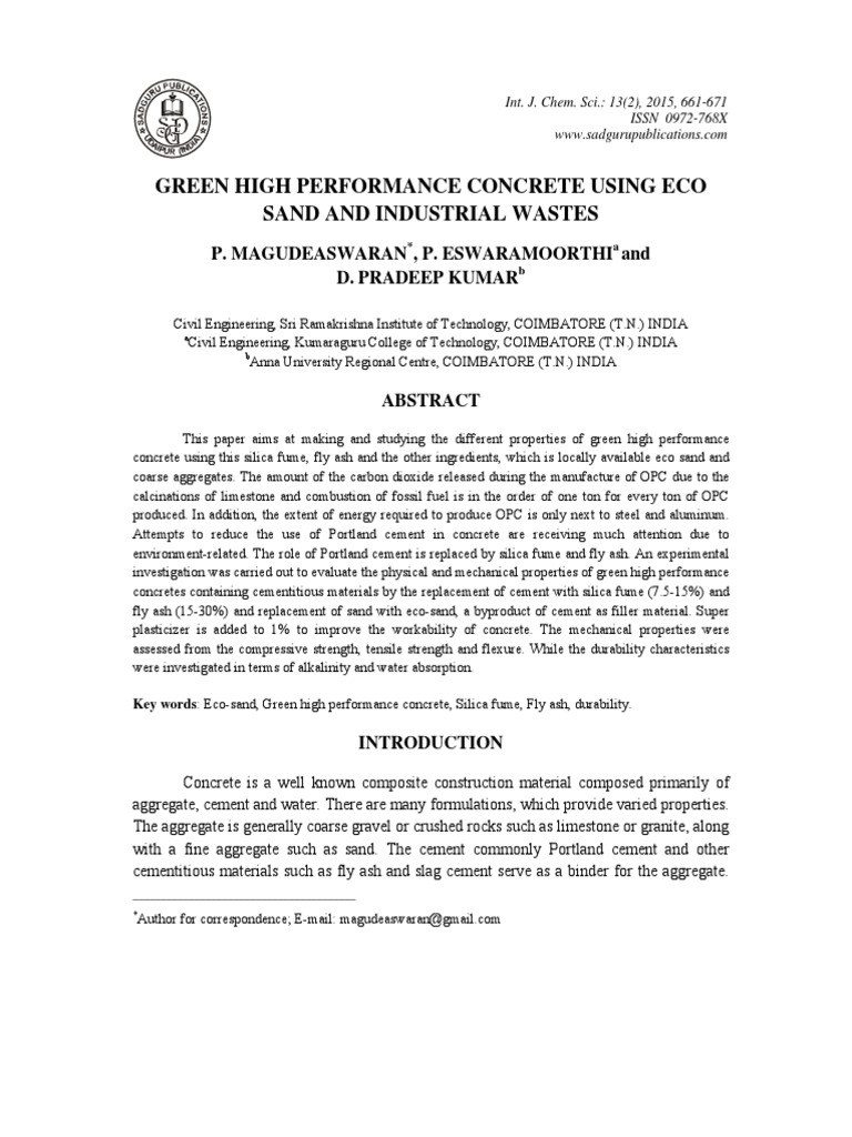 Eco-Friendly High Performance Concrete | PDF | Cement | Concrete