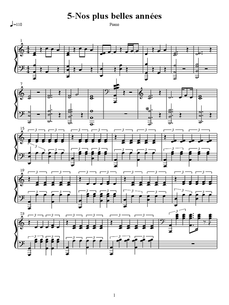 Partition Piano : Nos Plus Belles Années | PDF