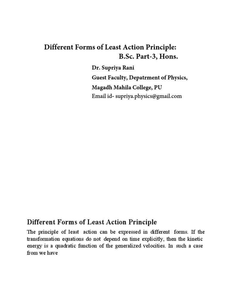 Different Form of Principle of Least Action PDF